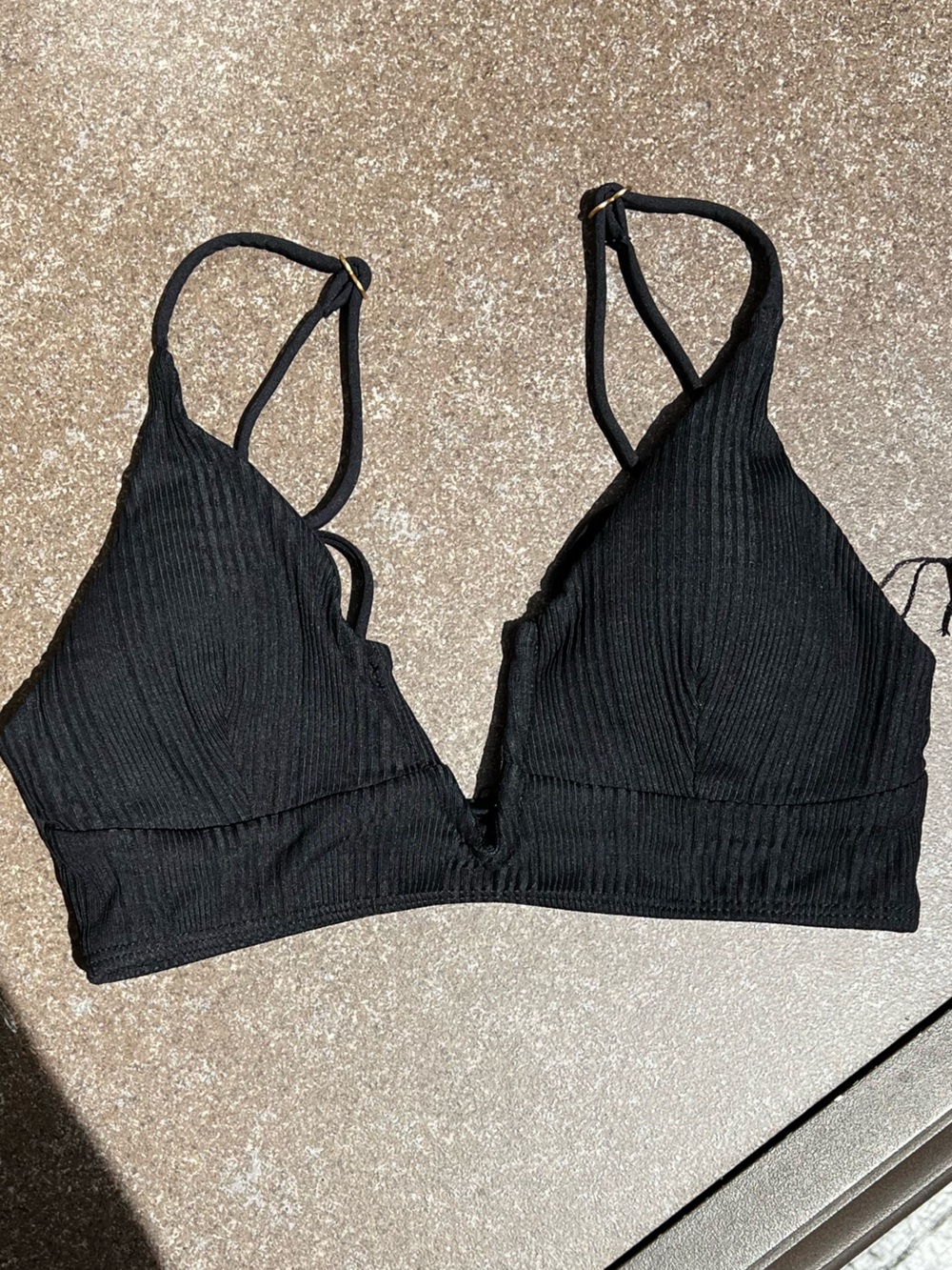 🌻EUC L*Space Siren Ribbed Bikini Top Black Strappy Swim Bralette Top Size M - Picture 2 of 6
